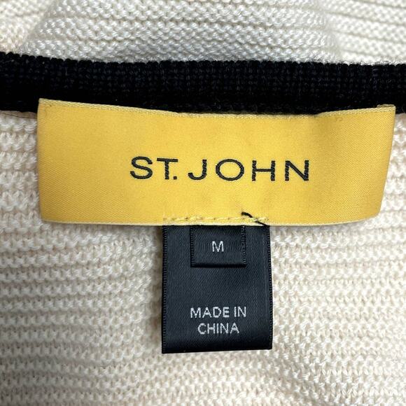 ST JOHN Cream Colorblocks Full Zip Wool Knit Sweater Long Sleeve Size Medium - Picture 7 of 10